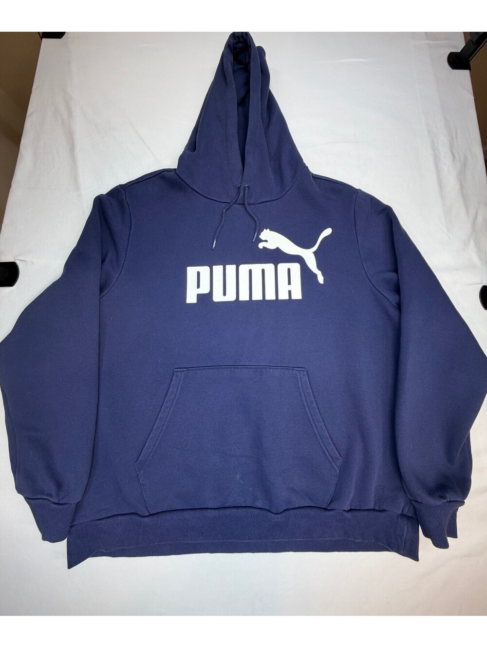 Puma Men's Hoodie Graphic Logo Pullover Fleece Sweatshirt Pockets Size XXL Blue